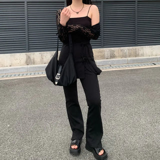 Ribbon bootcut slit wrap skirt pants