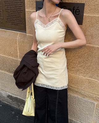 Lace long sleeveless dress