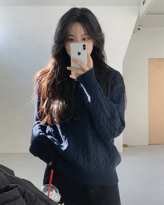 (3 colors) Thick Cable Knit Cardigan