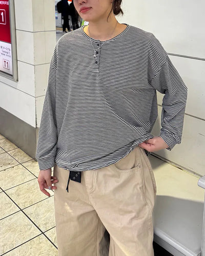 Striped Henley Neck T-shirt