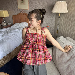 Checked balloon camisole