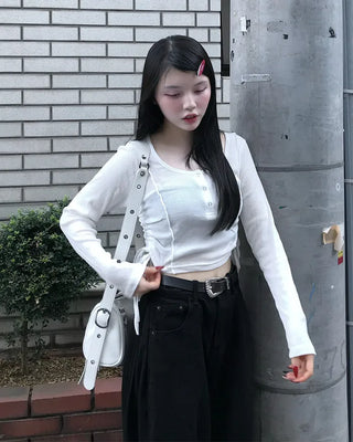Jewel Neck Drawstring Crop T-Shirt