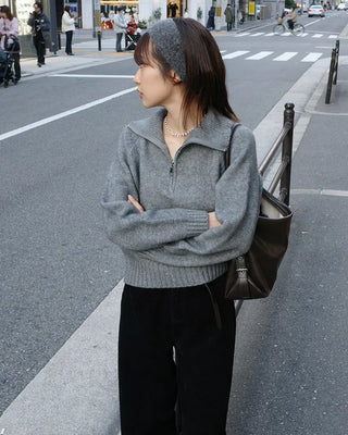 Crop Half Knit Zip