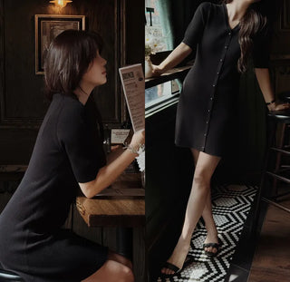 Special Rib Button Knit Dress