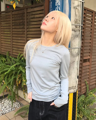 Round neck rayon long-sleeve T-shirt