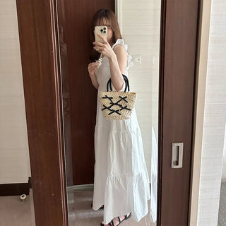 Ribbon Rattan Tote Bag