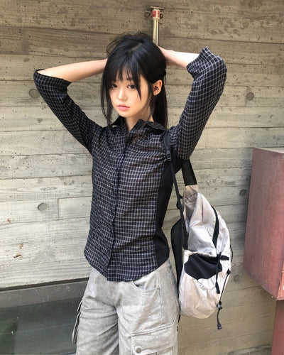 Checked 7/8 sleeve shirt
