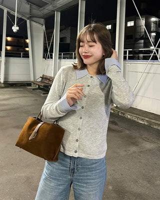 Shirt-layered cardigan