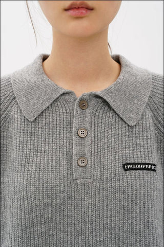 [MASONPRINCE] Wool Textured Mosaic Polo Collar Sweater