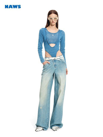 [NOTAWEAR] Lynx Washed Denim Knit Bodysuit