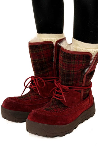 [Moromoro2] Plaid Fur-Lined Platform Snow  Boots
