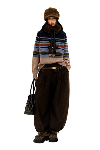 [Moromoro] Rabbit Patch Striped Wool Blend  Sweater