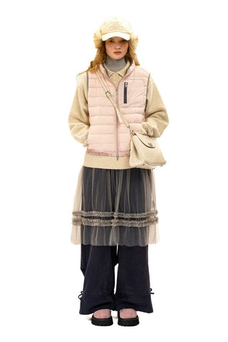 [Moromoro2] Lace Trim Hooded Down Jacket /  Vest