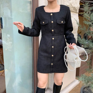 Square neck tweed mini dress