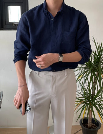 Second Hidden Button Linen Shirt (High Q)