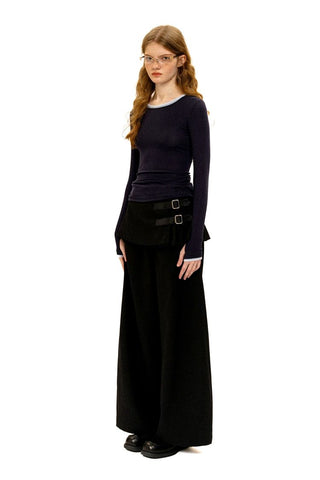 [Moromoro2] Layered Contrast Neckline Knit  Top