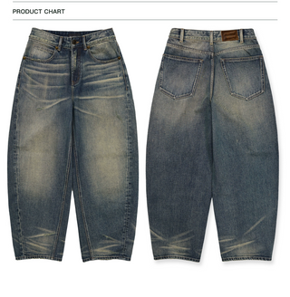 [Moromoro2] Distressed Curved Denim Pants
