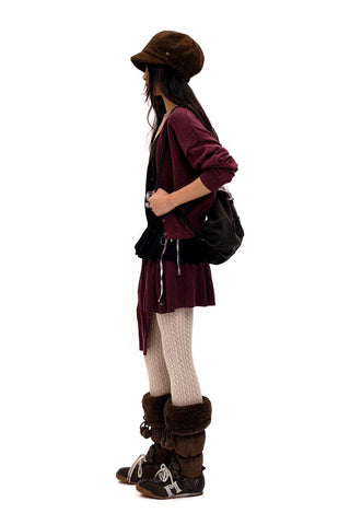 [Moromoro2] Furry Ball Patchwork Leather Boxing  Boots