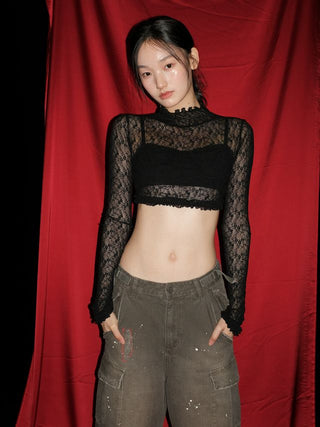 [moromoro2] Elastic Lace Crop Top