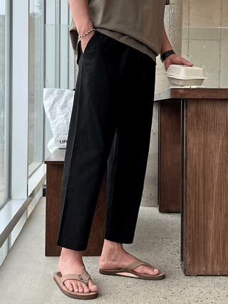 Only Linen Crop Elastic Waist Pants