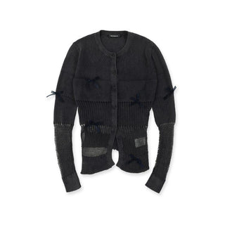 [Moromoro2] Openwork Mesh Bow V-Neck Knit  Cardigan