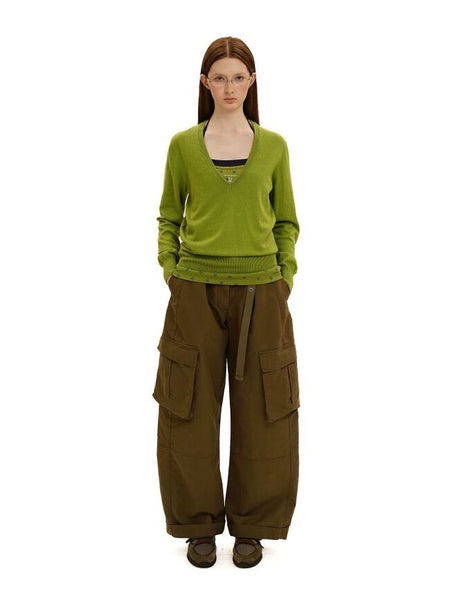 [Moromoro2] Cotton Wide Leg Work Pants with  Belt