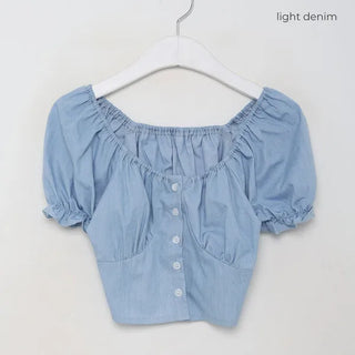 Denim puff blouse