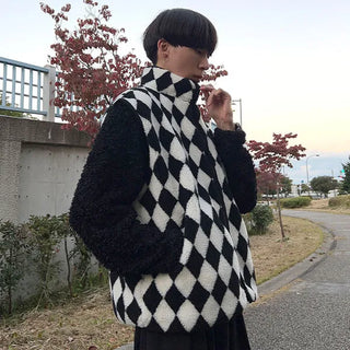 Checkered fleece vest