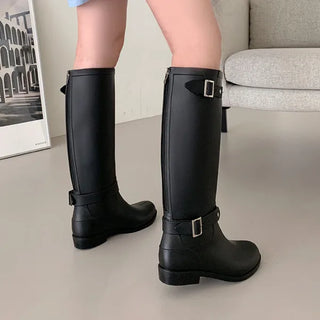 0450 Buckle Zipper Long Rain Boots