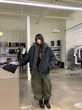 NEVERSEEZ Detachable Fur Collar Parka Jacket