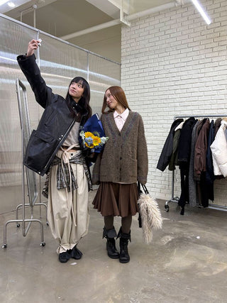 [NeverSeez] Padded PU Leather Trench Coat