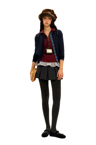 [Moromoro2] Striped Mesh Lace Knit Set