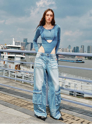 [NOTAWEAR] Lynx Washed Denim Knit Bodysuit