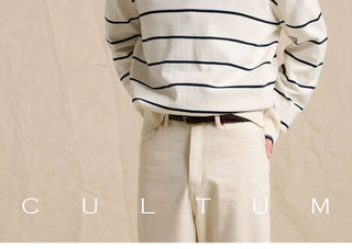 [CULTUM] Half-Zip Striped Cotton Knit Sweater