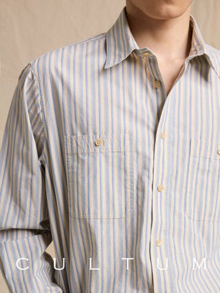 [CULTUM] Striped Pocket Work Shirt