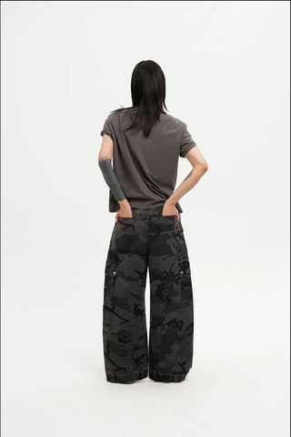 [MASONPRINCE] Curved Seam Camouflage Wide Leg Pants