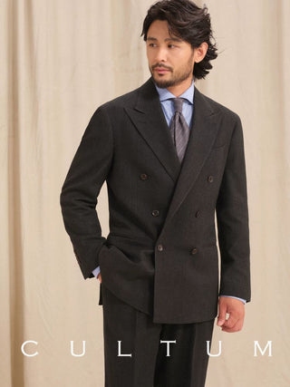 [CULTUM] Herringbone Peak Lapel Double Breasted Suit
