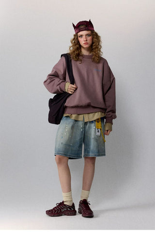 [Monterest] Fleece-Lined Logo Print Crewneck Sweatshirt