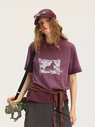 [Monterest] Unicorn Print Washed Cotton T-Shirt
