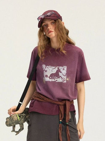 [Monterest] Unicorn Print Washed Cotton T-Shirt