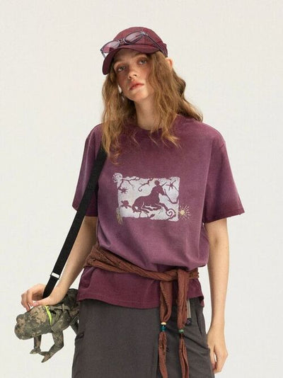 [Monterest] Unicorn Print Washed Cotton T-Shirt