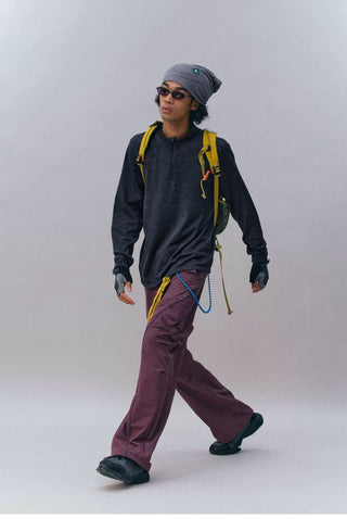 [Monterest] 3A Antibacterial Grid Fleece Half-Zip Tee