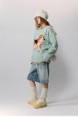 [Monterest] Relaxed Fit Dog Pattern Knit Sweater