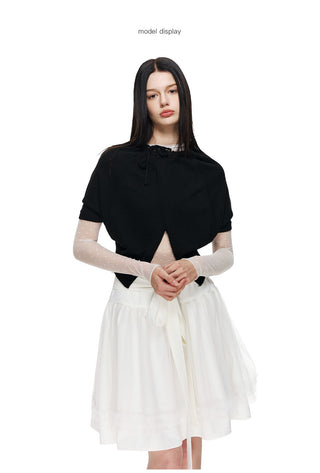 [NECY] Love Dot Lace Inner Top & Bat Sleeve Tie Cardigan