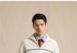[CULTUM] Half-Zip Striped Cotton Knit Sweater