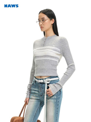 [NOTAWEAR] Striped Slim Fit Wool Blend Knit  Top