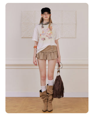 [NECY] Velvet Corduroy Double Breasted Miniskirt