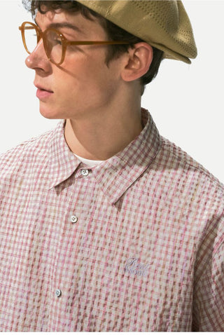 [Monterest] Seersucker Check Logo Embroidered Shirt