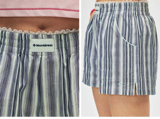 [Monterest] Lace Trim Striped Relaxed Shorts