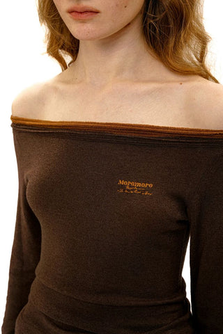 [Moromoro2] Off-Shoulder Ruffle Hem Long Sleeve  Top